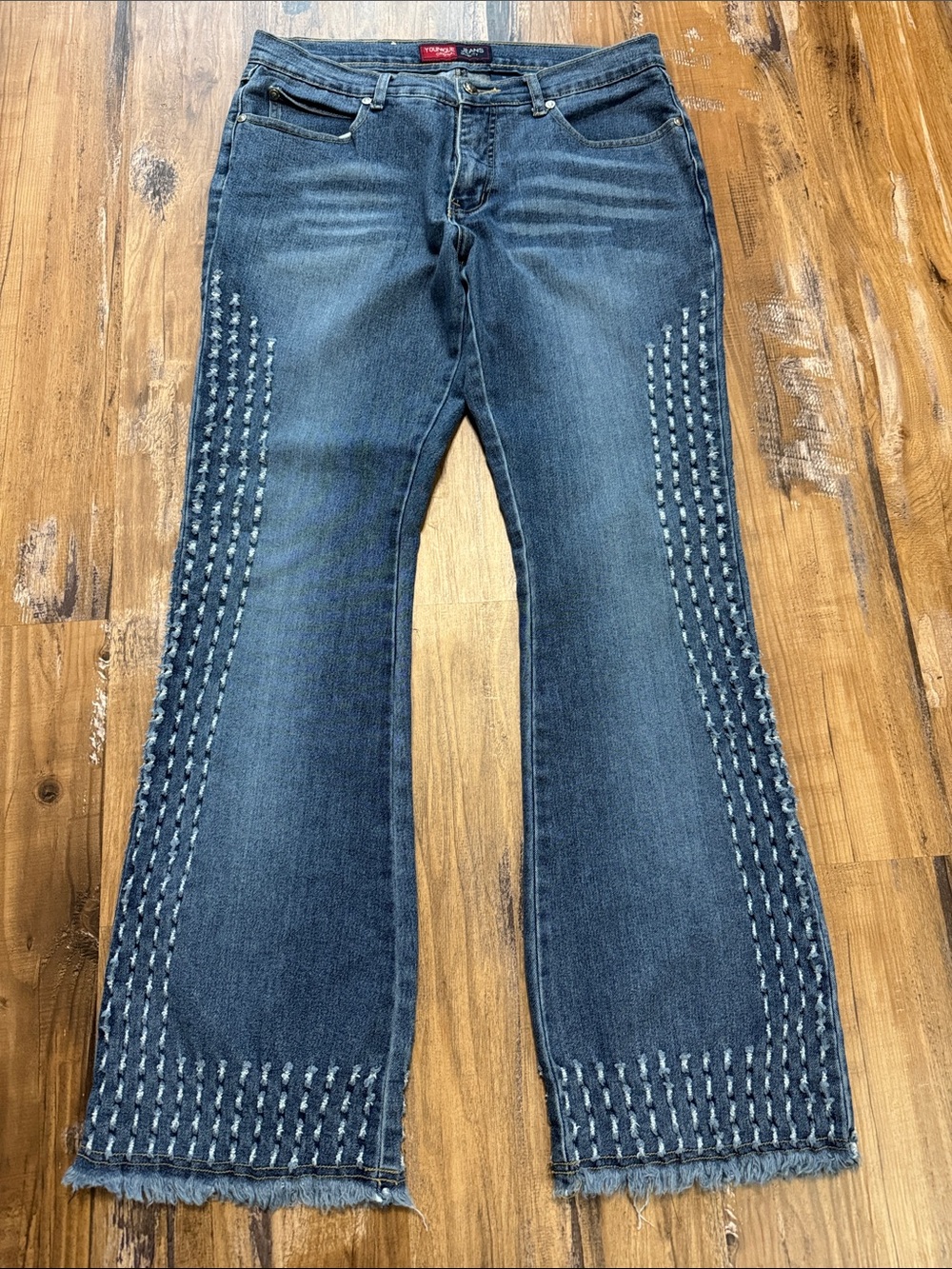 Younique Jeans Y2K Medium Blue Flare with Contrast Stitching